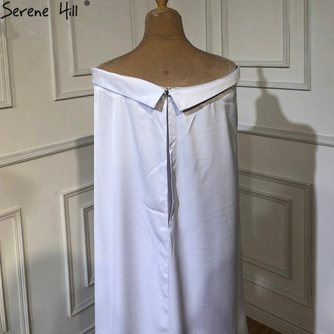 Vestido de noche elegante de sirena con cuentas y sobrefalda de satén blanco 2025 para mujer, fiesta LA70680 