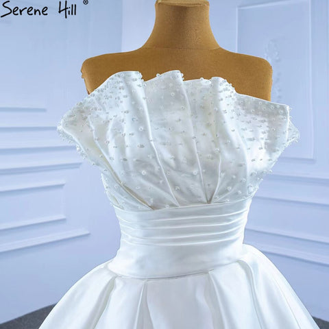 Vestidos de novia sexys de satén blanco 2025, vestido de novia de alta gama con perlas y cuentas HM67267, hecho a medida 