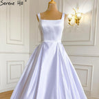 White Satin Sexy Wedding Dresses 2025 Sleeveless Simple Lace Up Bridal Gowns HA2503A Custom Made