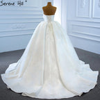White Satin Strapless Wedding Dresses Gowns Luxury Beading Pearls Sexy Bridal Dress 2025 HM67214 Custom Made