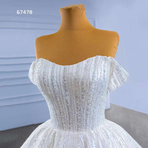 Vestido de novia blanco sexy con hombros descubiertos, encaje y cuentas de lujo, 2025, alta gama, hecho a medida, HM67478 