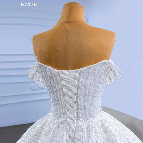 Vestido de novia blanco sexy con hombros descubiertos, encaje y cuentas de lujo, 2025, alta gama, hecho a medida, HM67478 