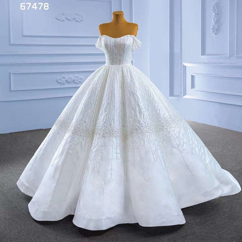 Vestido de novia blanco sexy con hombros descubiertos, encaje y cuentas de lujo, 2025, alta gama, hecho a medida, HM67478 