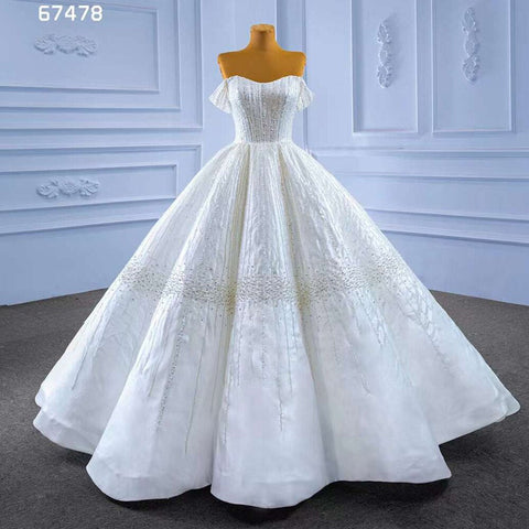 Vestido de novia blanco sexy con hombros descubiertos, encaje y cuentas de lujo, 2025, alta gama, hecho a medida, HM67478 