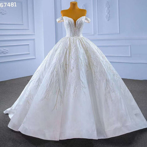 Vestido de novia blanco sexy con hombros descubiertos, de lujo, con cuentas y cordones, 2025, de alta gama, hecho a medida, HM67481 