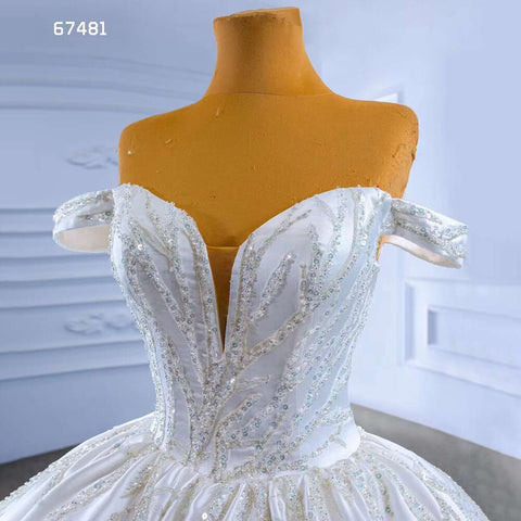 Vestido de novia blanco sexy con hombros descubiertos, de lujo, con cuentas y cordones, 2025, de alta gama, hecho a medida, HM67481 