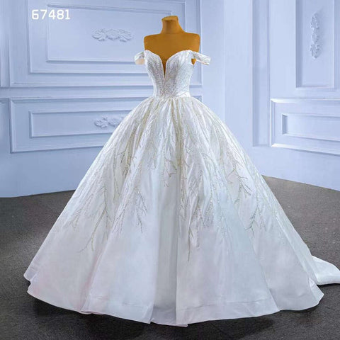 Vestido de novia blanco sexy con hombros descubiertos, de lujo, con cuentas y cordones, 2025, de alta gama, hecho a medida, HM67481 