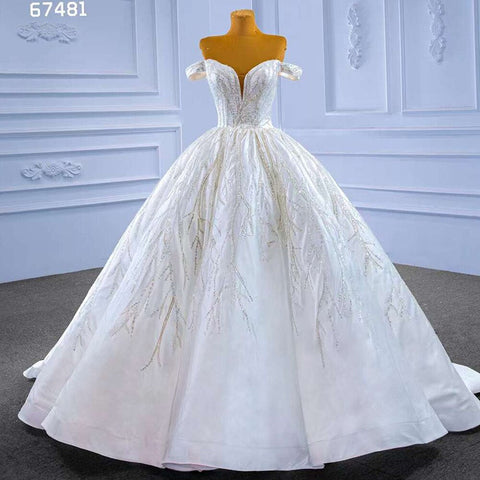 Vestido de novia blanco sexy con hombros descubiertos, de lujo, con cuentas y cordones, 2025, de alta gama, hecho a medida, HM67481 