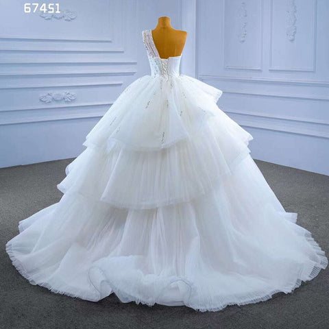 Vestido de novia blanco sexy de un solo hombro, de lujo, con cuentas y cordones, estilo Dubái 2025, de alta gama, hecho a medida, HM67451 