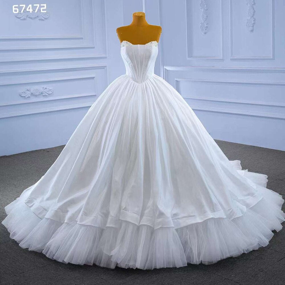 White Sexy Strapless Lace Up Luxury Beaded Pearls Bride Gowns Wedding Dress 2025 High End Custom Made HM67472