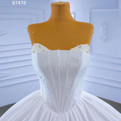 Vestido de novia blanco sexy sin tirantes, con encaje y perlas de lujo, 2025, de alta gama, hecho a medida, HM67472 