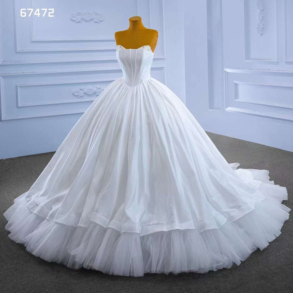 White Sexy Strapless Lace Up Luxury Beaded Pearls Bride Gowns Wedding Dress 2025 High End Custom Made HM67472
