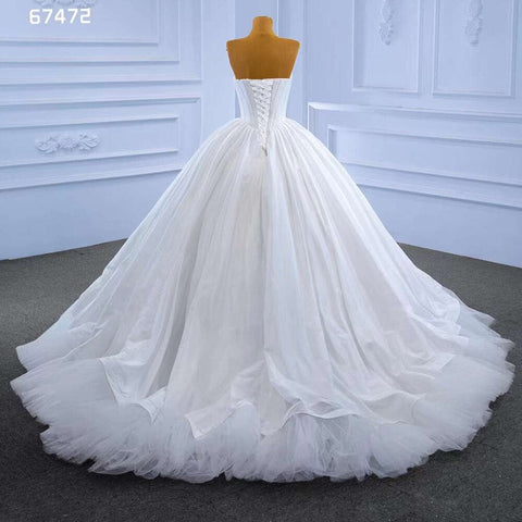 Vestido de novia blanco sexy sin tirantes, con encaje y perlas de lujo, 2025, de alta gama, hecho a medida, HM67472 