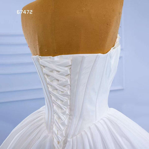 Vestido de novia blanco sexy sin tirantes, con encaje y perlas de lujo, 2025, de alta gama, hecho a medida, HM67472 