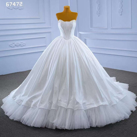 Vestido de novia blanco sexy sin tirantes, con encaje y perlas de lujo, 2025, de alta gama, hecho a medida, HM67472 