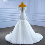 White Sexy V Neck Detachable Train Mermaid Lace Beaded Bride Gowns Wedding Dress 2025 High End Custom Made HM67453