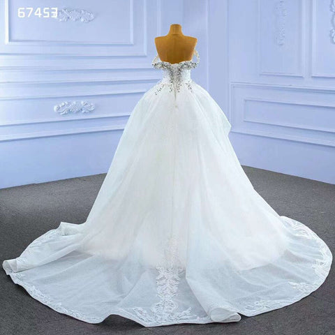 Vestido de novia blanco sexy con escote en V, cola desmontable, encaje de sirena y cuentas, 2025, alta gama, hecho a medida, HM67453 