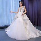 White Sexy V Neck Detachable Train Mermaid Lace Beaded Bride Gowns Wedding Dress 2025 High End Custom Made HM67453