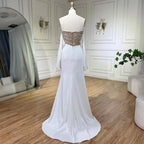 Luxury Dubai Mermaid White Evening Dress Sexy Scalloped LA72293