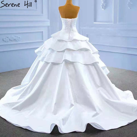 White Sweetheart Sexy Wedding Dresses 2025 Beaded Pearls Lace Up Bride Gowns HM67317 Custom Made