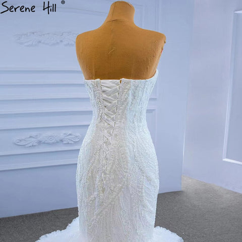 Vestidos de novia blancos con escote corazón, sexys, 2025, de lujo, con volantes y cuentas, HM67347, hechos a medida 