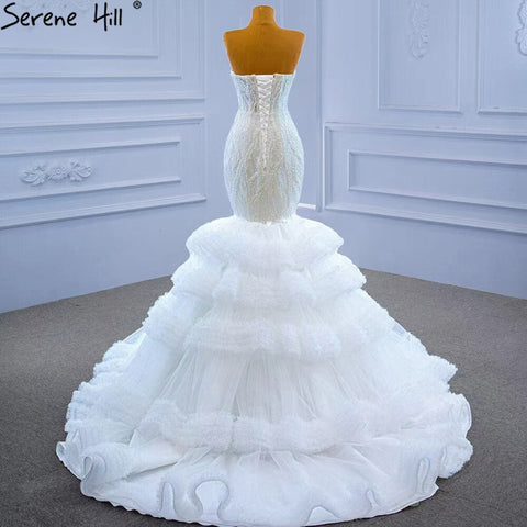 Vestidos de novia blancos con escote corazón, sexys, 2025, de lujo, con volantes y cuentas, HM67347, hechos a medida 