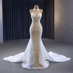 White champagne Mermaid Lace Up Luxury Pearls Beaded Bride Gowns Wedding Dress 2025 High End Custom Made HM231033