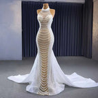 White champagne Mermaid Lace Up Luxury Pearls Beaded Bride Gowns Wedding Dress 2025 High End Custom Made HM231033