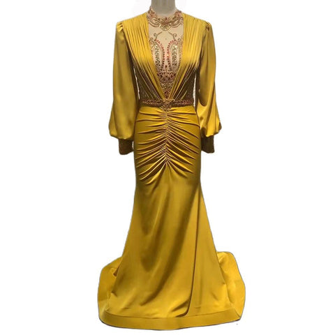 Wijn Rood Satijn Mermaid Avond Jurken 2025 Luxe Kralen Elegante Voor Vrouwen Party LA71555 