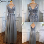 Wine Red A-Line Evening Dresses 2025 Dubai Beading Long Sleeves Sexy Formal Dress Design LA70734
