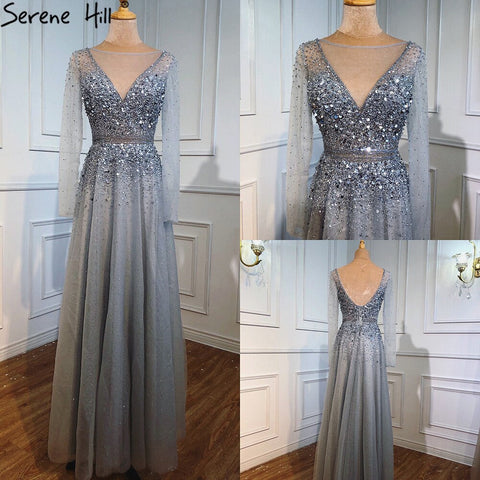 Vestidos de noche estilo Dubái, corte A, color vino tinto, 2025, con mangas largas y cuentas, diseño de vestido formal sexy LA70734 