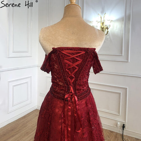 Vestidos de noche de lujo color vino tinto corte A, vestidos de fiesta 2025 con escote en forma de corazón y cristales, LA71025 