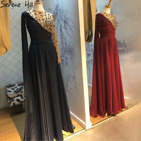 Vestidos de noche de lujo color vino tinto corte A, un hombro, diamantes, satén, para mujer, fiesta, LA70923 