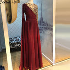 Wine Red A-Line Luxury Evening Dresses Gowns 2025 One Shoulder Diamonds Satin For Woman Party LA70923