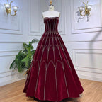 Wine Red A Line Sleeveless Boat Neck Beaded Luxury Geometry Pattern Evening Dresses Gowns For Women Party LA71790