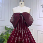 Wine Red A Line Sleeveless Boat Neck Beaded Luxury Geometry Pattern Evening Dresses Gowns For Women Party LA71790
