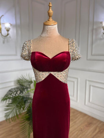 Vestido de noche árabe con cuentas en color vino tinto, estilo sirena, de lujo, elegante, para mujer, para fiesta, LA71876 