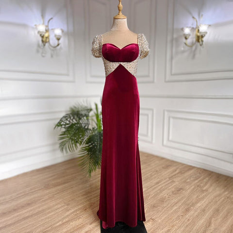 Vestido de noche árabe con cuentas en color vino tinto, estilo sirena, de lujo, elegante, para mujer, para fiesta, LA71876 