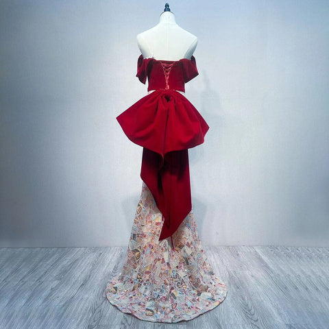 Vestidos de noche estilo sirena clásicos color vino tinto 2025, vestidos formales de Dubái para mujer, vestidos de fiesta LA72118