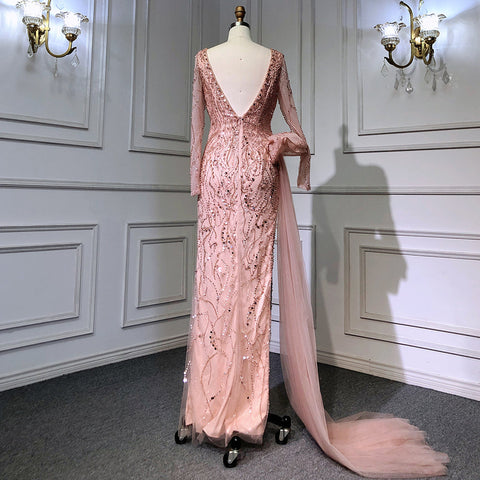 Elegante vestido de noche de sirena color vino tinto 2025, falda de cuentas de lujo para mujer, fiesta LA71642 