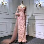 Wine Red Elegant Mermaid Evening Dresses Gowns 2025 Luxury Beaded Overskirt For Women Party LA71642