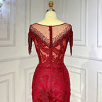 Wine Red Elegant Mermaid Lace Beaded Tassel Arabic Luxury Evening Dresses Gowns 2025 For Women Wedding Party LA71834