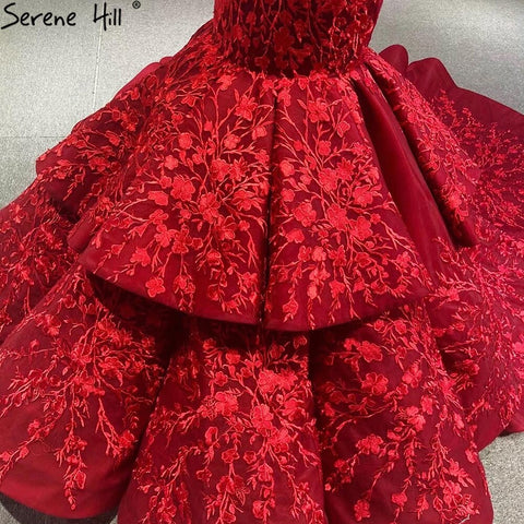Vestidos de novia estilo sirena con flores hechas a mano en color rojo vino 2025, hombros descubiertos, elegantes vestidos de novia HA2462, hechos a medida 