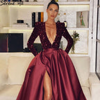 Wine Red High Split Evening Dresses Gowns 2025 Luxury Sparkle Mikaduo For Woman Party LA71062
