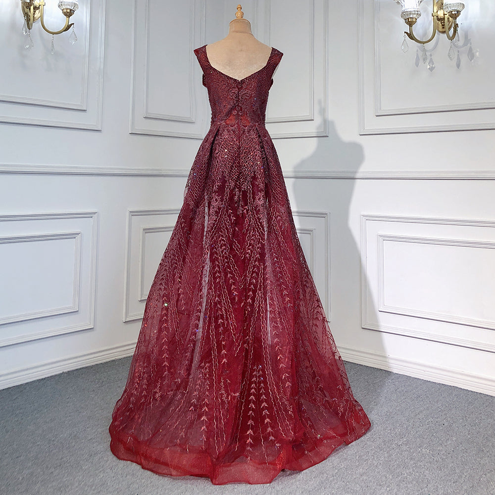Wine Red Luxury Evening Dresses Gowns 2025 Beaded Mermaid Elegant Overskirt For Women Party LA71611