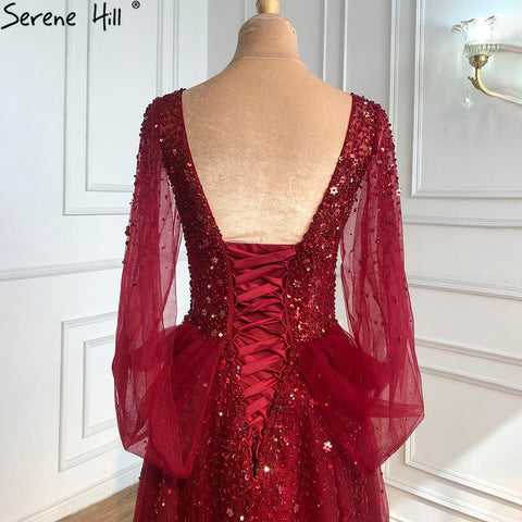 On Sale No Return No Refund Wine Red Luxury Evening Dresses Gowns 2025 A-Line Beaded Sexy For Women Party Dress LA70855
