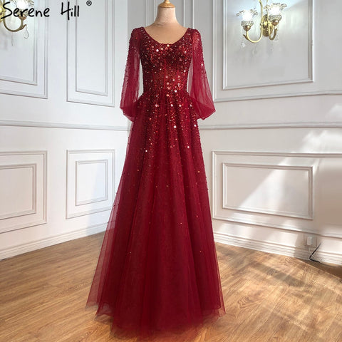 On Sale No Return No Refund Wine Red Luxury Evening Dresses Gowns 2025 A-Line Beaded Sexy For Women Party Dress LA70855