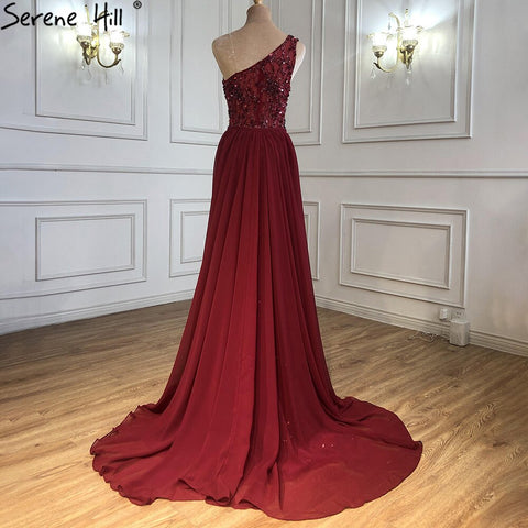 Vestido de noche de sirena de lujo en color vino tinto 2025, elegante falda desmontable con cuentas para mujer, fiesta LA70829A 