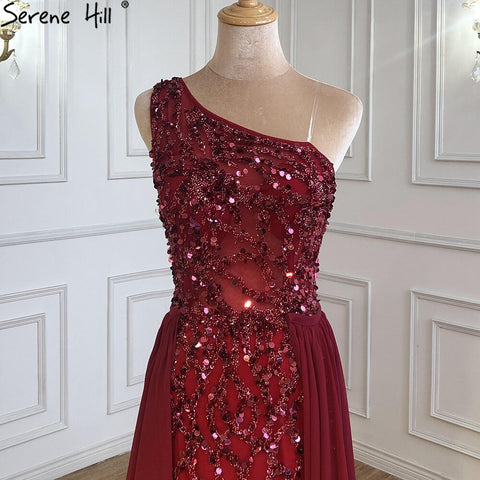Vestido de noche de sirena de lujo en color vino tinto 2025, elegante falda desmontable con cuentas para mujer, fiesta LA70829A 