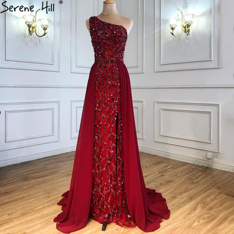 Vestido de noche de sirena de lujo en color vino tinto 2025, elegante falda desmontable con cuentas para mujer, fiesta LA70829A 